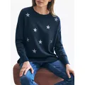 Pure Collection Split Hem Sequin Star Wool Blend Jumper, Navy