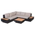 Outsunny 4Pc Rattan Sofa Set Garden Furniture Coffee Table Chairs Conservatory - Black/Beige