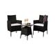 Comfy Living 3Pc Rattan Bistro Set Garden Patio Furniture - 2 Chairs & Coffee Table With Waterproof Cover - Black