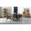 Bentley Designs Cannes Light Oak Glass Top Dining Table & 6 Low Back Upholstered Chairs - Gun Metal Velvet Fabric