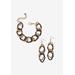 Women's Double Curb-Link Bracelet And Drop Earrings Set In Goldtone And Black Ruthenium by PalmBeach Jewelry in Black