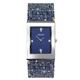 Seksy Dress Quartz Blue Dial Blue Stone Set Black Leather Strap Ladies Watch 2758