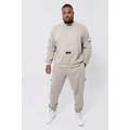 Mens Beige Plus Man Sweatshirt Cargo Tracksuit, Beige