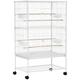 PawHut Large Bird Cage Aviary for Finch Canaries, Budgies with Rolling Stand, Slide-out Tray, Storage Shelf, Wood Perch, Food Containers, White