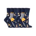 Gentle Grip Womens - 6 Pairs Ladies Non Elastic Socks - GG202 - Blue Cotton - Size UK 4-8