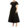 Flutter-Sleeve Embellished Midi-Dress