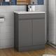 600mm Modern Bathroom Vanity Unit Basin Storage 2 Doors Cabinet Furniture - Matte Grey Ceramic Basin(Thin)