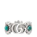 Gucci Sterling Silver, Mother-Of-Pearl And Topaz Double G Flower Ring