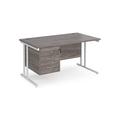 Maestro 25 Grey Oak Straight Office Desk with 3 Drawer Pedestal and White Cantilever Leg Frame - 1400mm x 800mm
