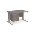 Maestro 25 Grey Oak Straight Office Desk with 3 Drawer Pedestal and Silver Cantilever Leg Frame - 1200mm x 800mm