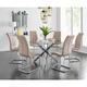 Furniturebox novara Chrome Metal And Glass Large Round Dining Table And 6 Cappuccino Grey Murano Chairs Set - Cappuccino