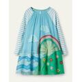 Jersey Tulle Scene Dress Blue Girls Boden, Aqua Blue Weather Scene