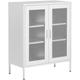 Modern Industrial Metal Steel Office Sideboard 2 Doors Shelves White Wakatipu - White