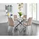 Furniturebox novara Chrome Metal And Glass Large Round Dining Table And 4 Cappuccino Grey Isco Chairs Set - Cappuccino