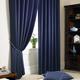 Just Contempo Washable Jacquard Tape Top Lined Curtain with Matching Cushion, Polyester, Navy, 66x72 Inches