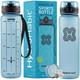 HYDRO HABIT - Sports Water Bottle with Time Marker Reminder - BPA Free, Non Toxic, Smooth Fast Flow Drinking, Flip Top Leak Proof Lid, Shaker Ball and Fruit Infuser Strainer - 32 oz 1 Liter Blue