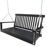 Front Porch Swing with Armrests, Wood Bench Swing with Hanging Chains