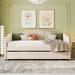 Twin Size Velvet Upholstered Daybed with Twin Size Pull-out Trundle Bed and Wood Slat