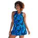 Plus Size Women's High Neck Two Piece Racerback Swimdress by Swimsuits for All in Blue Electric Palm (Size 10)