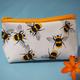 Bees Small Leather Makeup Bag
