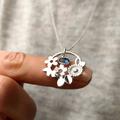 Sterling Silver Birthstone And Flower Necklace, Silver