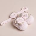 Baby Girl Shoes Headband Set With Pearl Details, Pink