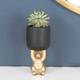 Gold Tone Bunny Hare With Black Plant Pot, Easter