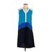 Ann Taylor Casual Dress - High/Low V Neck Sleeveless: Blue Color Block Dresses - Women's Size X-Small