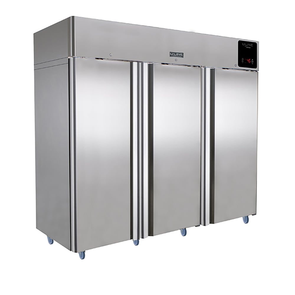 U-Line UCFZ585-SS71A 85 1/16" 3 Section Reach In Freezer, 3 Left/Right Hinge Solid Doors, 115v, 85"