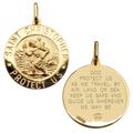9ct Yellow Gold 21mm 3D St Christopher Pendant With Travellers Prayer and Optional Chain