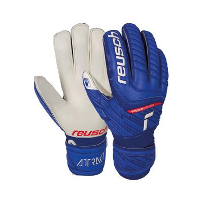 Torwarthandschuhe REUSCH "Attrakt Grip Finger Support", Kinder, Gr. 4,5, blau (blau, weiß), 30% Polyester, 25% Elastodien, 9% Polypropylen, 5% Polyurethan, 1% Baumwolle, mehrfarbig, sportlich, Handschuhe, mit praktischem Fingerschutz Image