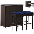 Costway 3 Pieces Patio Rattan Wicker Bar Table Stools Dining Set-Navy & Off White