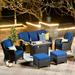 OVIOS Brown Wicker 6-piece Patio Furniture Set With Rectangular Fire Pit
