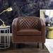 Accent Barrel Sofa Chair Pu Leather Chair with Nailheads and Solid Wood Legs Brown, for Living Room