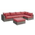 Hollywood Decor 6 Piece Patio Sectional w/ Cushions Plastic in Brown/Pink/Red | 30 H x 132 W x 66 D in | Wayfair HD731P
