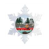 The Holiday Aisle® Personalized Friendly Folks Cartoon Snowflake Kayak Christmas Holiday Shaped Ornament Plastic in Gray/Green | Wayfair