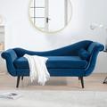 Corrigan Studio® Modern Classical Fabric Sofa Chaise Lounge w/ Scroll Arm Wood/Cotton in Blue | 28.34 H x 28.5 W x 70.86 D in | Wayfair