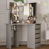 Latitude Run® Kialen Vanity w/ 3 Mirrors & 5 Drawers Wood in Black | 56 H x 44 W x 19.69 D in | Wayfair 89FE0E0086624188BD3D23877A3E7058