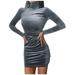 VBARHMQRT Female Formal Dresses for Women 2024 Autumn and Winter Women Sexy Solid Long Sleeve O-Neck off Dress Red Dresses for Women Sexy Dresses