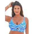 Plus Size Women's Cut Out Longline Bikini Top by Swimsuits For All in Blue Animal (Size 14)