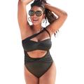 Plus Size Women's Shimmer Bandeau Twist Shoulder One Piece by Swimsuits for All in Black Sparkle (Size 4)