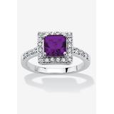 Women's Simulated Birthstone and Crystal Halo Ring in Sterling Silver by PalmBeach Jewelry in February (Size 7)