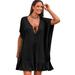 Plus Size Women's Vienna Ruffle Cover Up Tunic by Swimsuits For All in Black (Size 10/12)