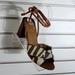 Jessica Simpson Shoes | Jessica Simpson 8m Cream And Brown Fabric Heel Strappy (New) | Color: Brown/Cream | Size: 8