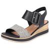 Sandalette REMONTE "ELLE-Collection", Damen, Gr. 37, beige (schwarz, creme), Leder, Bast, feminin, Schuhe, Sommerschuh, Sandale, Bequemschuh mit Klett unter der Zierschnalle, Topseller