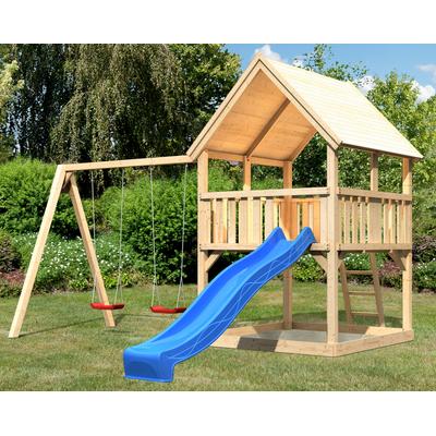 Spielturm KONIFERA "Lenie C", beige (natur, rot), Spieltürme, KinderB:475,5cm H:345cm T:275,5cm, Holzwerkstoff, BxTxH: 476x276x345 cm, B:475,5cm H:345cm T:275,5cm
