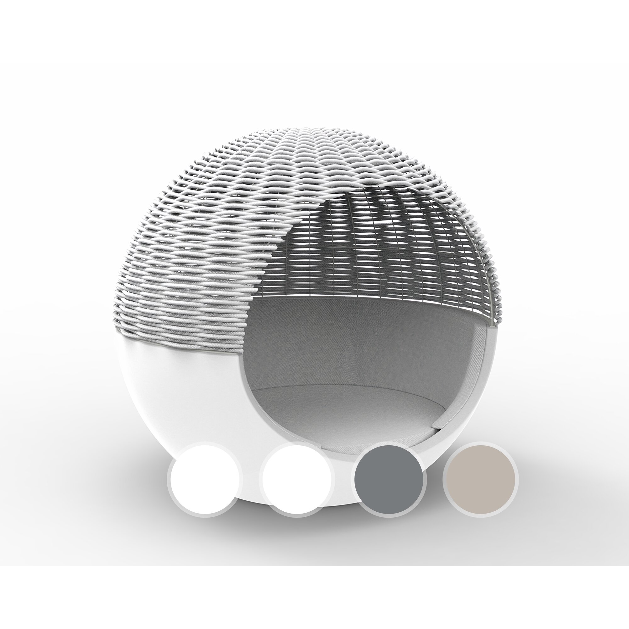 Vondom »ULM« Outdoor Mond Daybed geflochtenes Seildach Basic Matt / White mit Bezug Silvertex White 4004 / Dach Cordon Steel