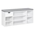 Shoe Bench with Seat Cushion Shoe Storage Cabinet with 7 Compartments Drawer Adjustable Shelves for Entryway Hallway Living Room White and Grey w/ - H