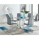 Furniturebox giovani Grey White High Gloss And Glass Large Round Dining Table And 6 Elephant Grey Murano Chairs Set - Elephant Grey