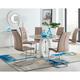 Furniturebox GIOVANI Grey White High Gloss And Glass Large Round Dining Table And 6 Cappuccino Grey Murano Chairs Set - Cappuccino